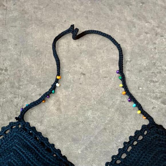 Fairy Babydoll Knit Black Adjustable Handmade crochet cami crop top - Picture 3 of 6